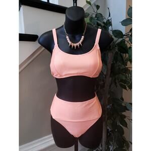 Popvil 2 Piece Swimsuit Womens Medium Pink Stretch Triangle Adjustable Strap